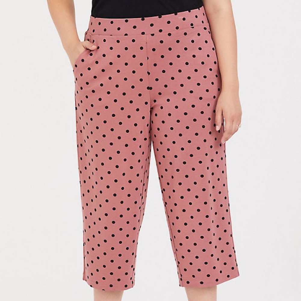 Dusty Rose Polka Dot Ponte Culotte Pant